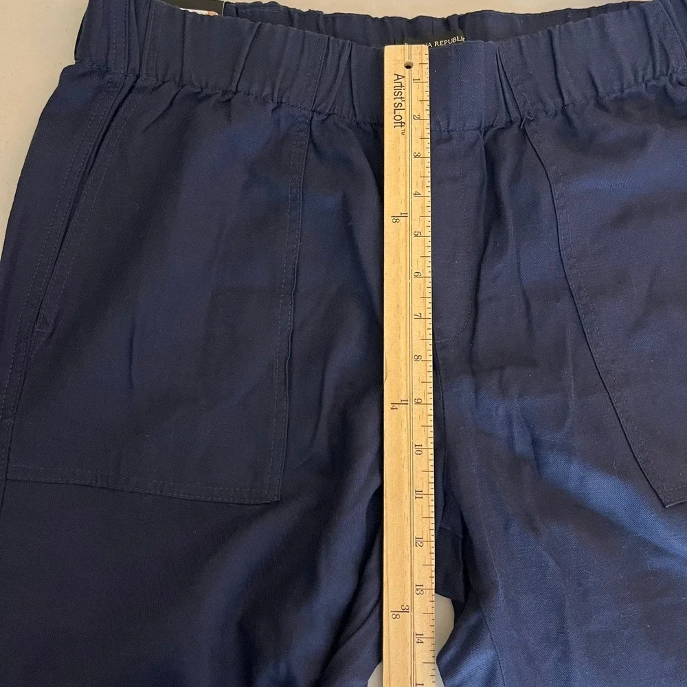 Banana Republic Womens Tapered Crop Pant Navy Blue Linen Blend Large 1868296 NWT
